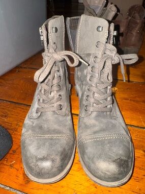 Gray Lace-Up Combat Boots